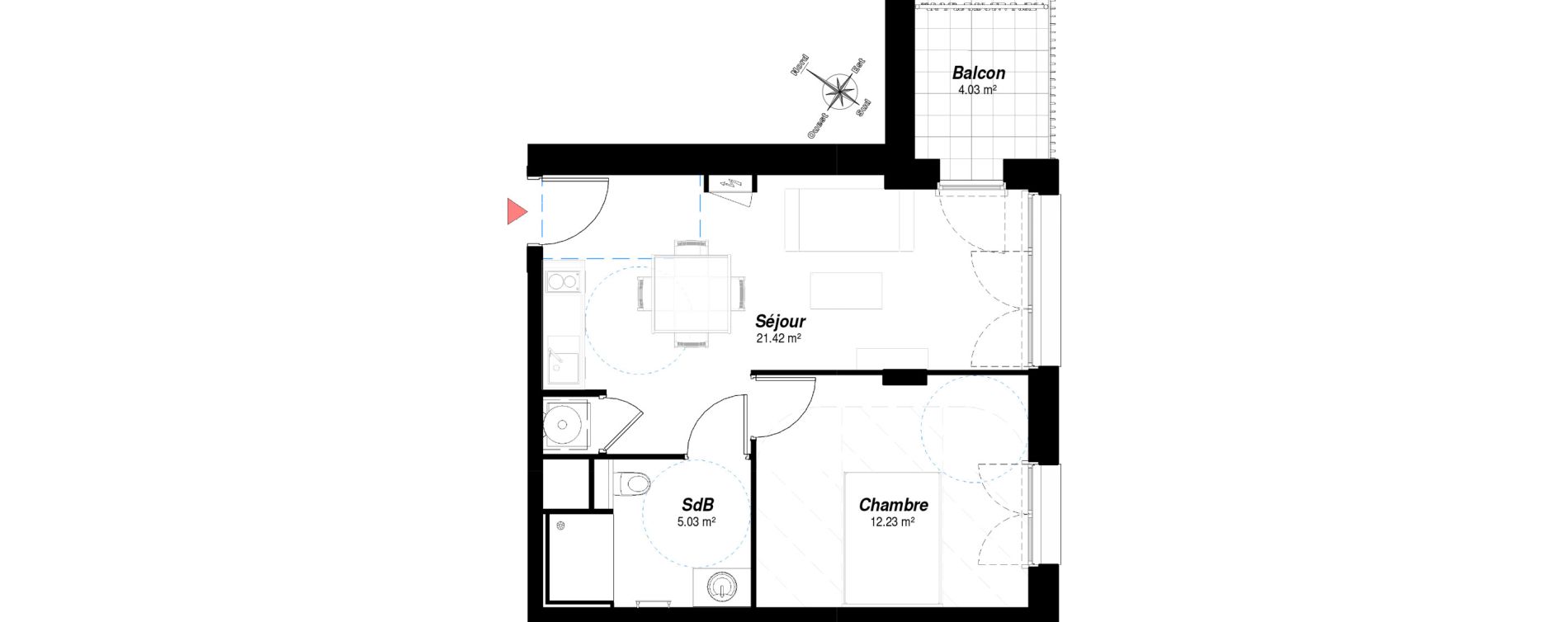 Appartement T2 de 38,68 m2 &agrave; Bezannes Centre