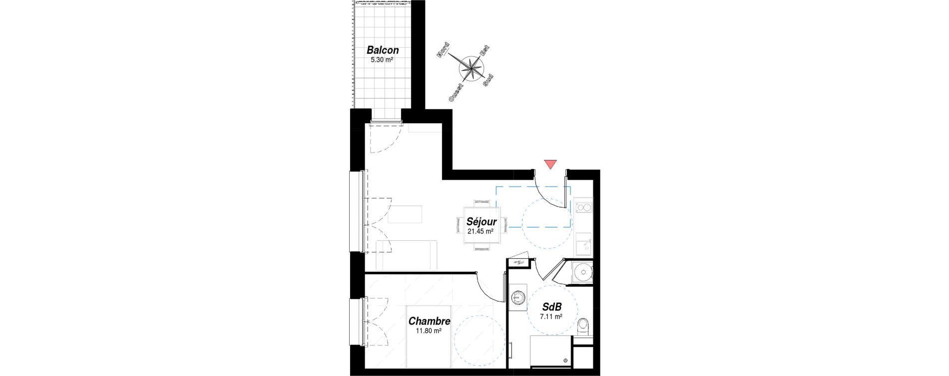 Appartement T2 de 40,36 m2 &agrave; Bezannes Centre