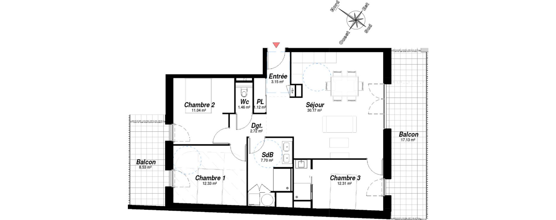 Appartement T4 de 82,00 m2 &agrave; Bezannes Centre