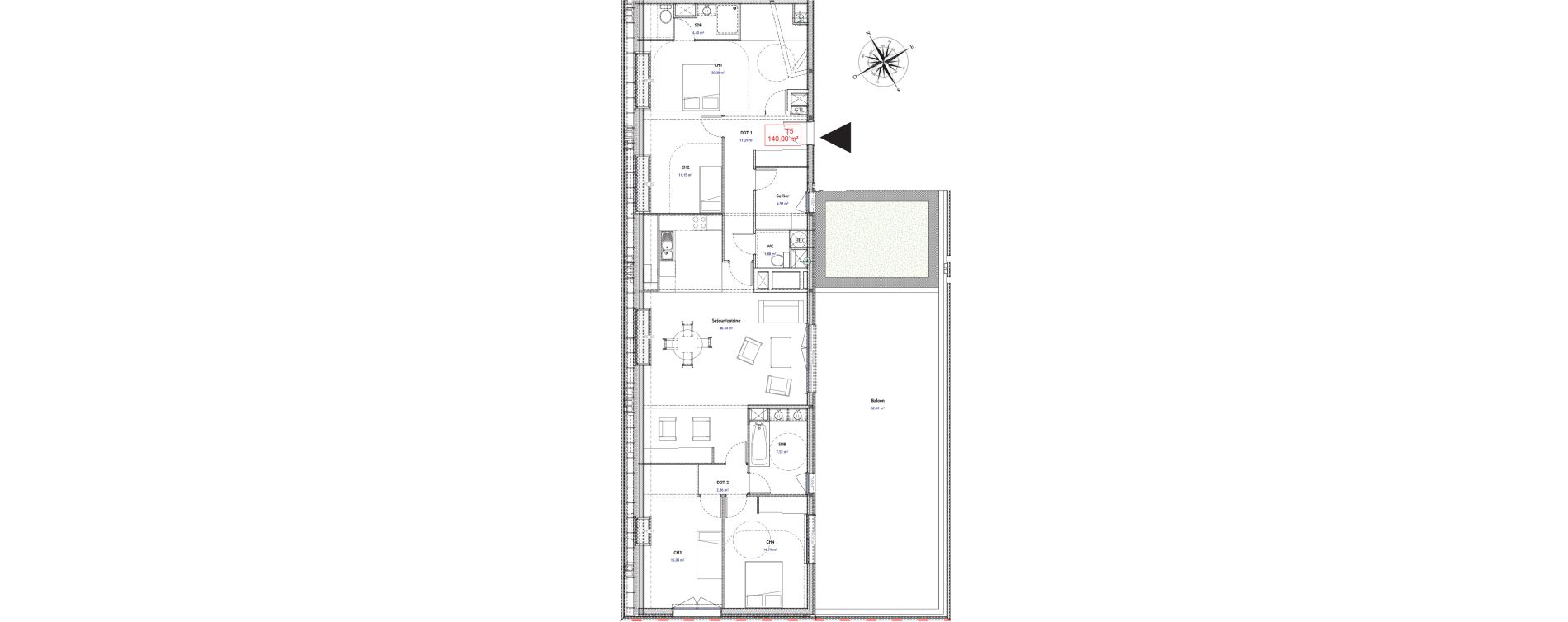 Appartement T5 de 140,00 m2 &agrave; Bezannes Centre