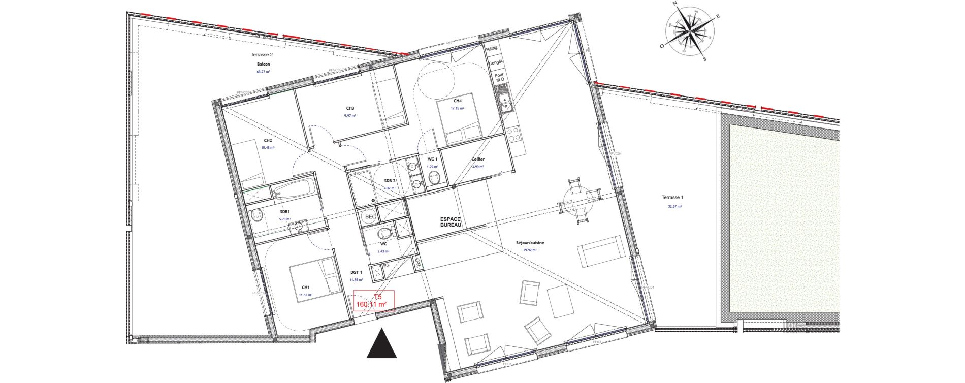 Appartement T5 de 160,11 m2 &agrave; Bezannes Centre