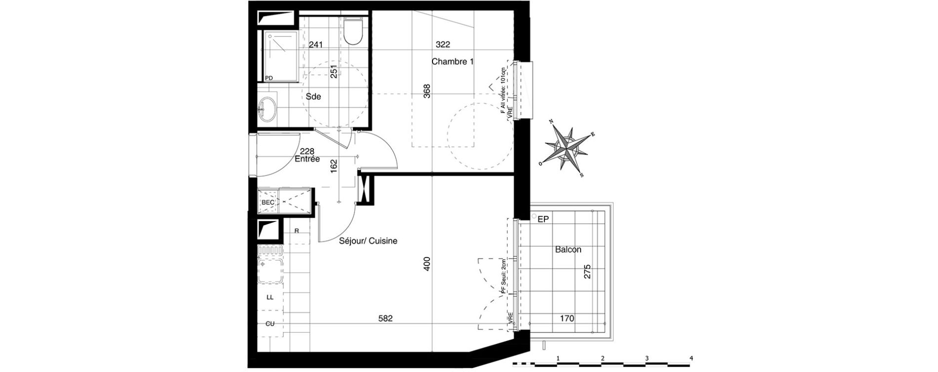 Appartement T2 de 42,62 m2 &agrave; Bezannes Centre