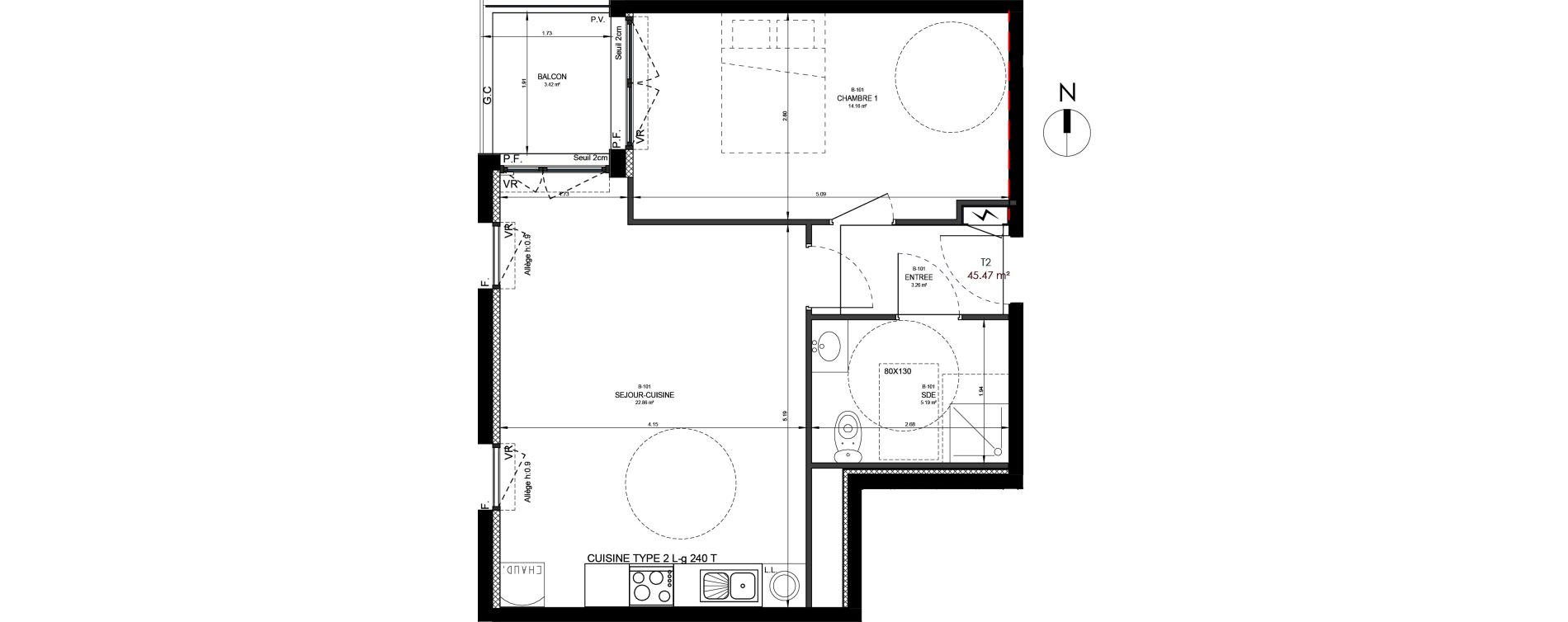 Appartement T2 de 45,47 m2 &agrave; Reims Neufch&acirc;tel