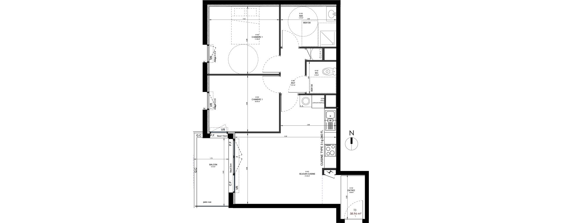 Appartement T3 de 58,96 m2 &agrave; Reims Neufch&acirc;tel
