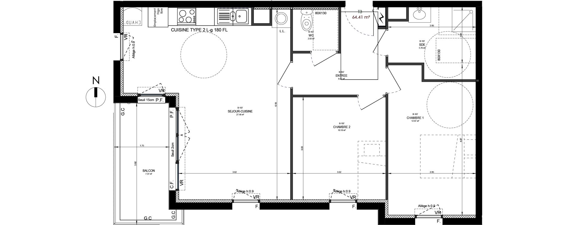 Appartement T3 de 64,41 m2 &agrave; Reims Neufch&acirc;tel