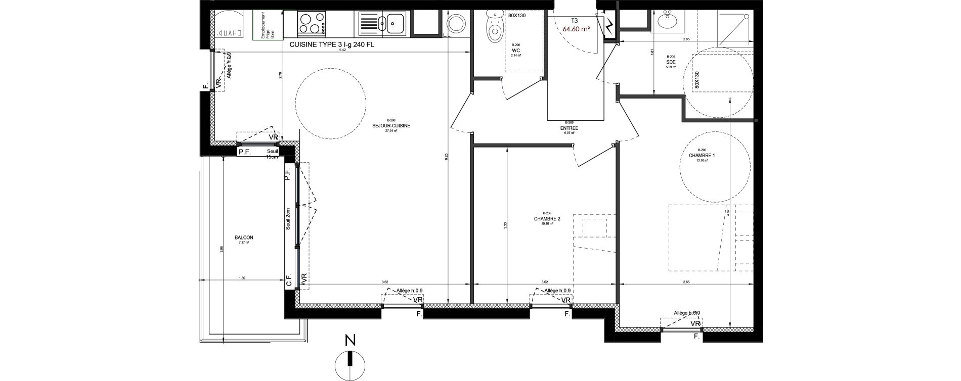 Appartement T3 de 64,60 m2 &agrave; Reims Neufch&acirc;tel