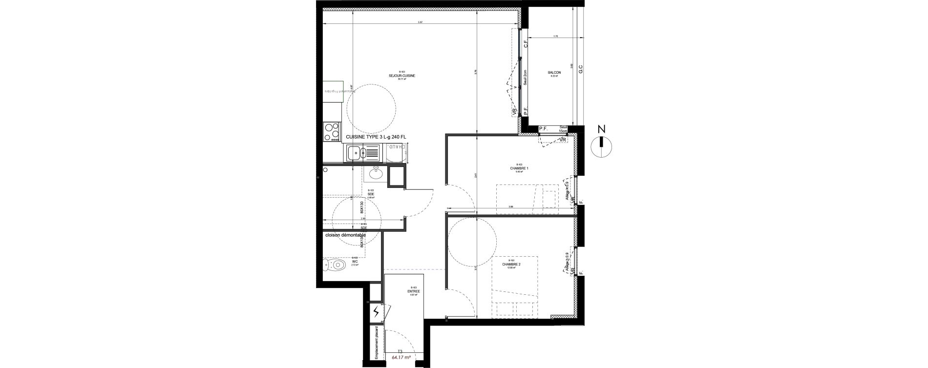 Appartement T3 de 64,17 m2 &agrave; Reims Neufch&acirc;tel