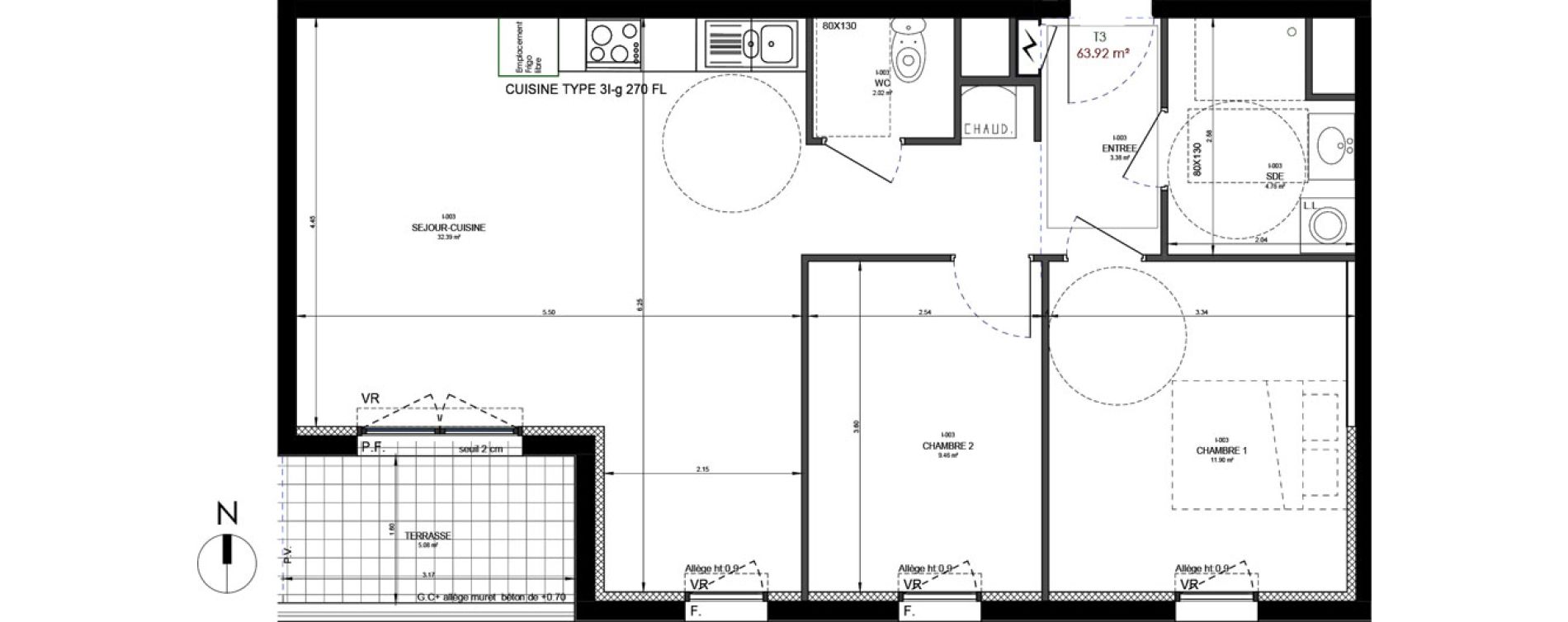 Appartement T3 de 63,92 m2 &agrave; Reims Neufch&acirc;tel