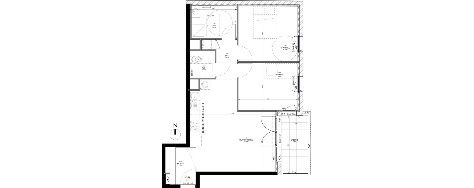 Appartement T3 de 58,51 m2 &agrave; Reims Neufch&acirc;tel