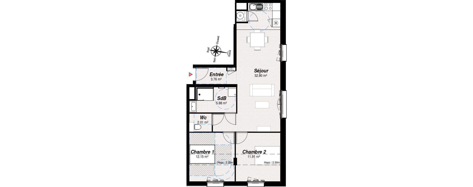 Appartement T3 de 68,51 m2 &agrave; Reims Croix-rouge - hauts de murigny