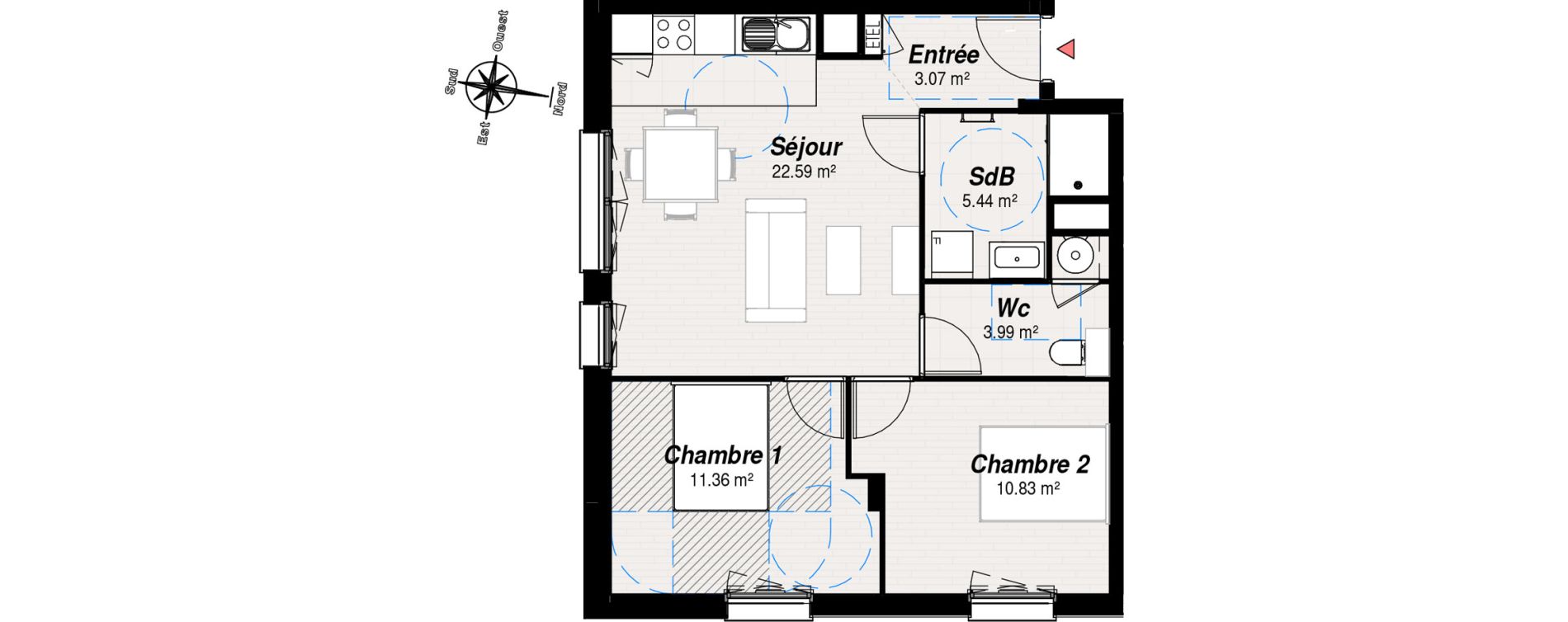 Appartement T3 de 57,28 m2 &agrave; Reims Croix-rouge - hauts de murigny