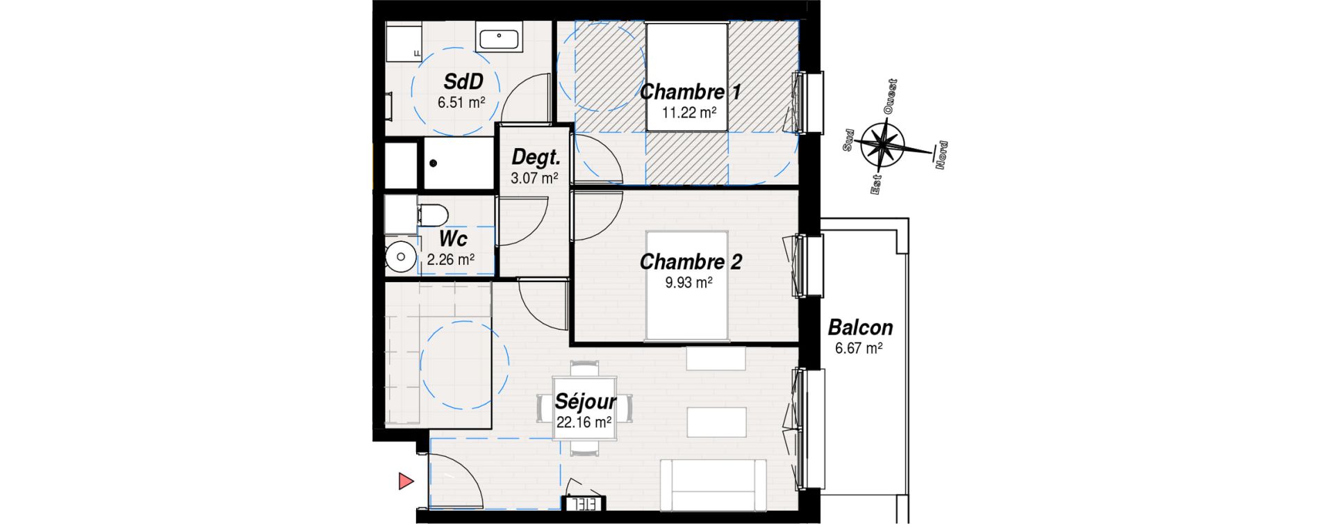 Appartement T3 de 55,14 m2 &agrave; Reims Croix-rouge - hauts de murigny