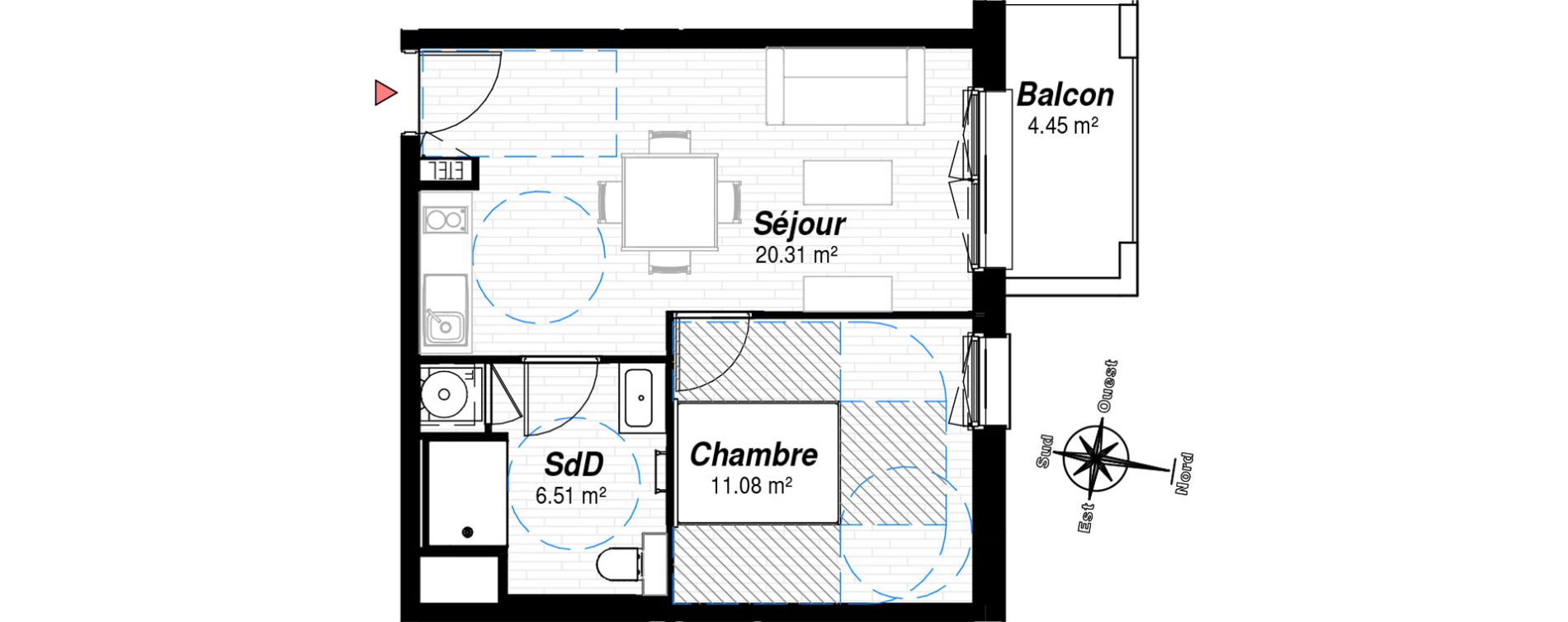 Appartement T2 de 37,90 m2 &agrave; Reims Croix-rouge - hauts de murigny