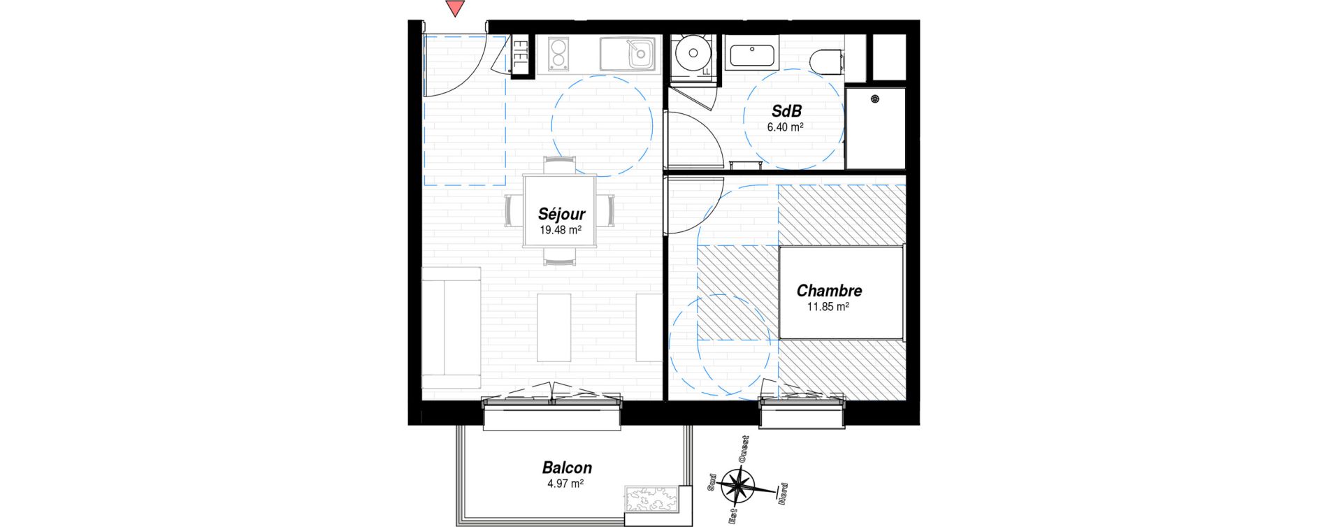 Appartement T2 de 37,73 m2 &agrave; Reims Croix-rouge - hauts de murigny