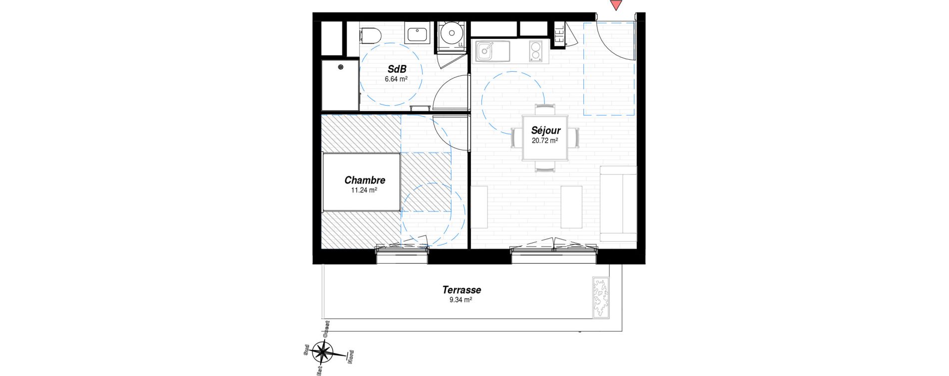 Appartement T2 de 38,60 m2 &agrave; Reims Croix-rouge - hauts de murigny
