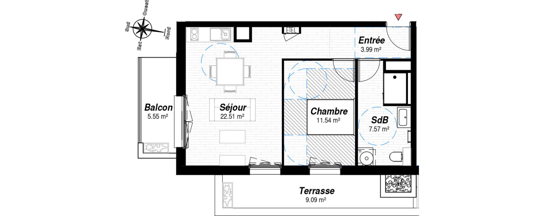 Appartement T2 de 45,61 m2 &agrave; Reims Croix-rouge - hauts de murigny