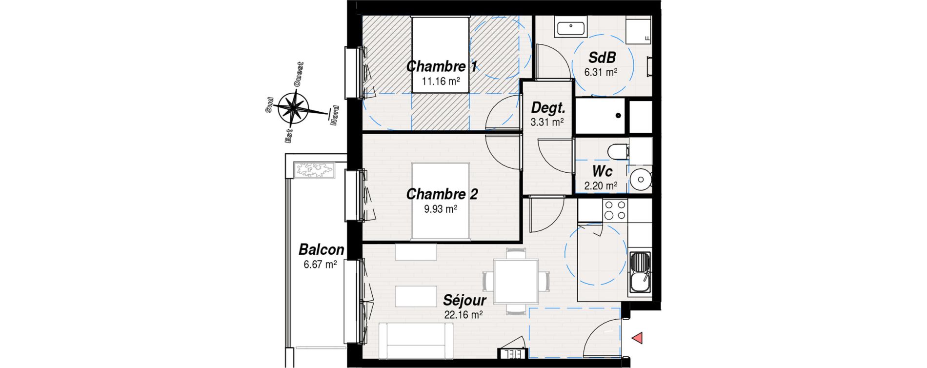 Appartement T3 de 55,06 m2 &agrave; Reims Croix-rouge - hauts de murigny