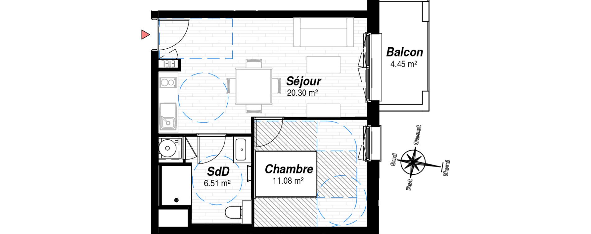 Appartement T2 de 37,89 m2 &agrave; Reims Croix-rouge - hauts de murigny