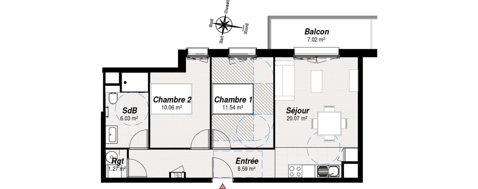 Appartement T3 de 57,56 m2 &agrave; Reims Croix-rouge - hauts de murigny