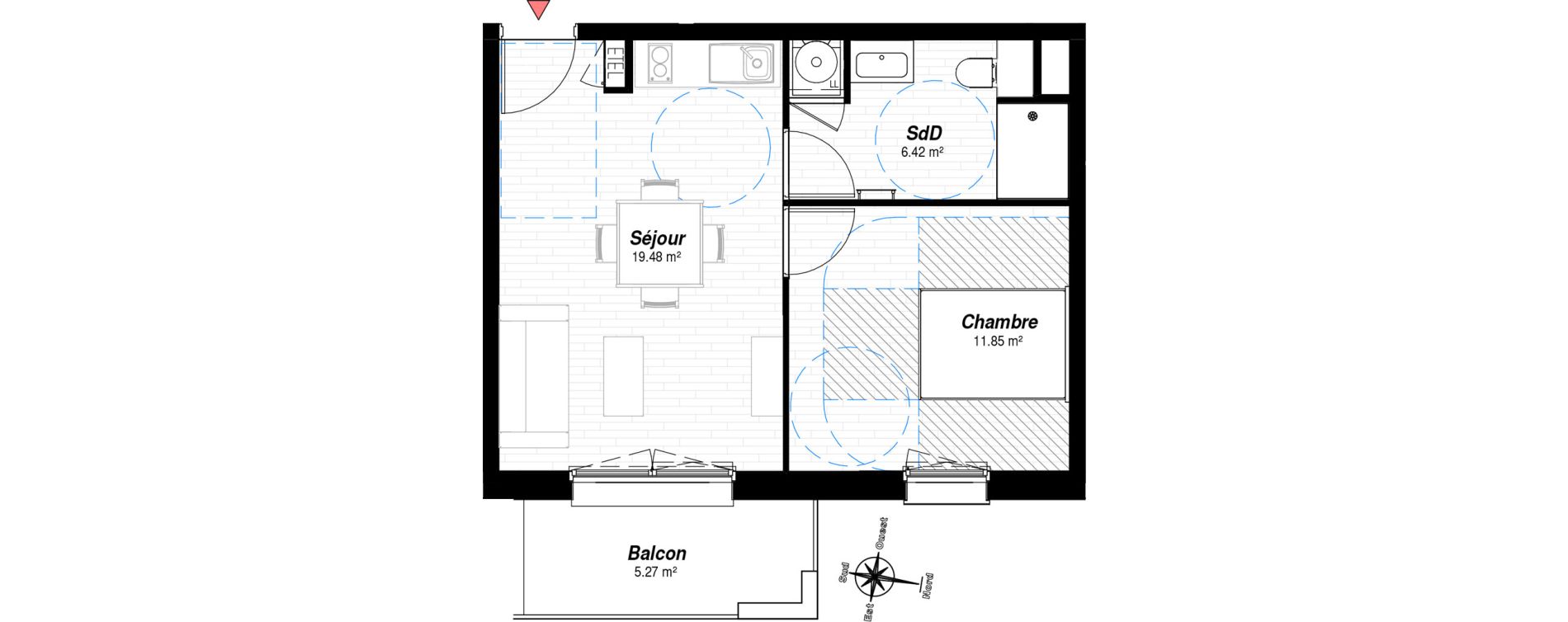 Appartement T2 de 37,75 m2 &agrave; Reims Croix-rouge - hauts de murigny