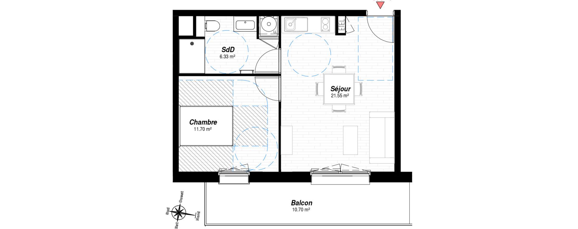 Appartement T2 de 39,58 m2 &agrave; Reims Croix-rouge - hauts de murigny