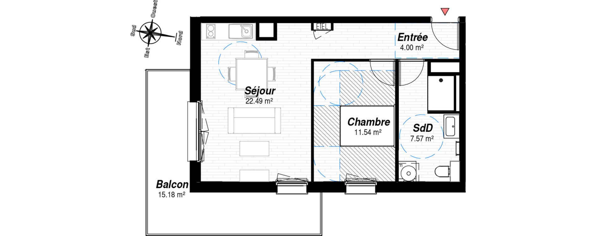 Appartement T2 de 45,60 m2 &agrave; Reims Croix-rouge - hauts de murigny
