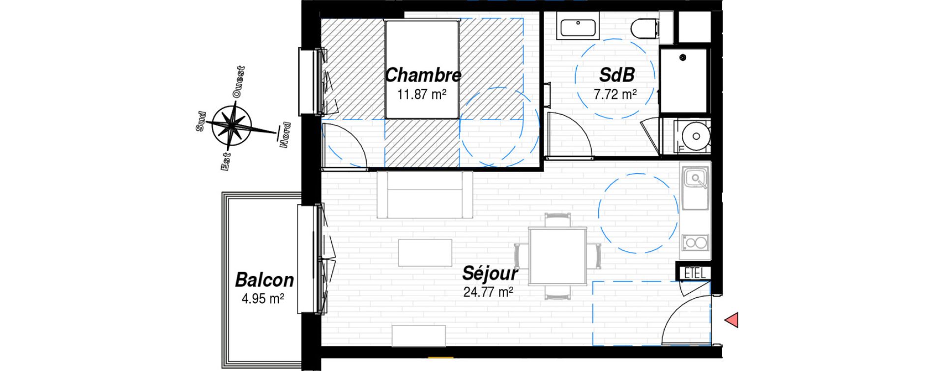 Appartement T2 de 44,35 m2 &agrave; Reims Croix-rouge - hauts de murigny