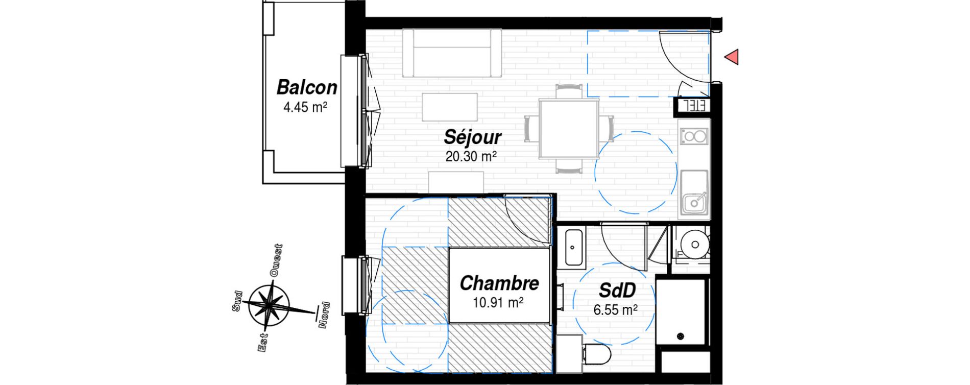 Appartement T2 de 37,76 m2 &agrave; Reims Croix-rouge - hauts de murigny