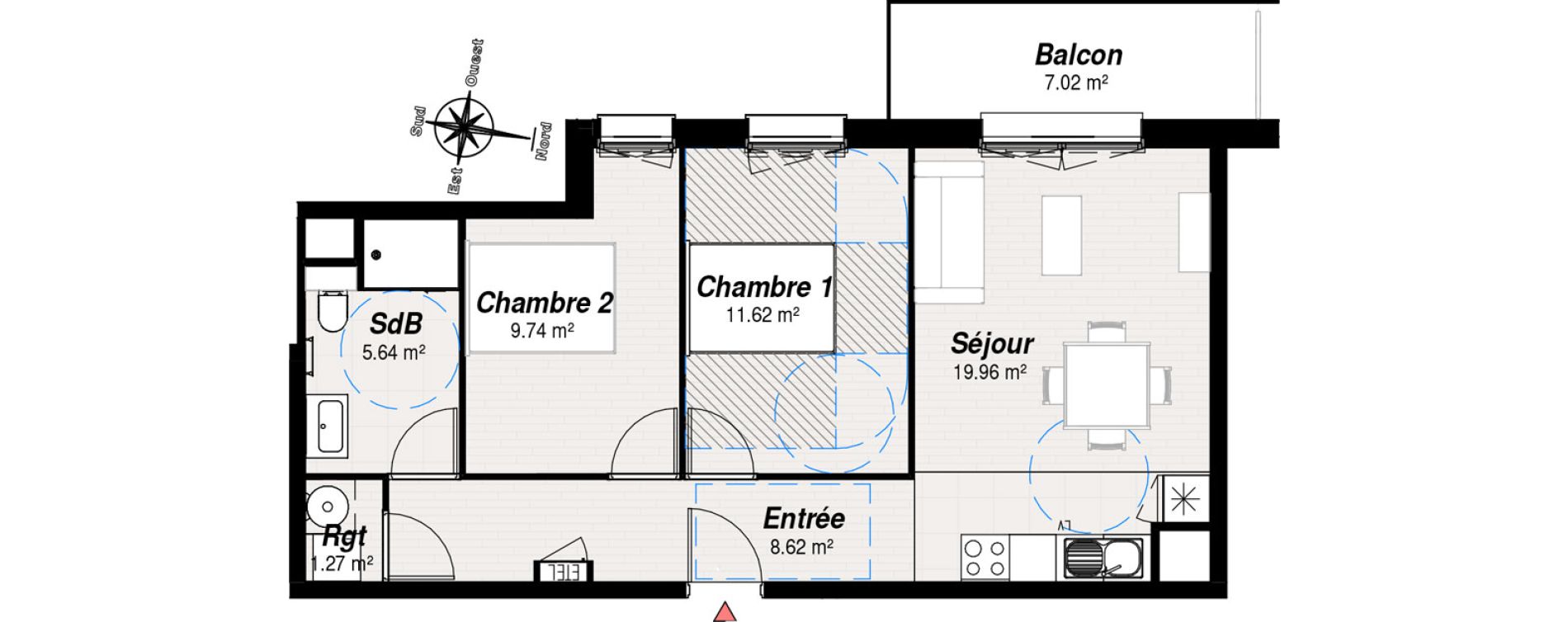 Appartement T3 de 56,85 m2 &agrave; Reims Croix-rouge - hauts de murigny