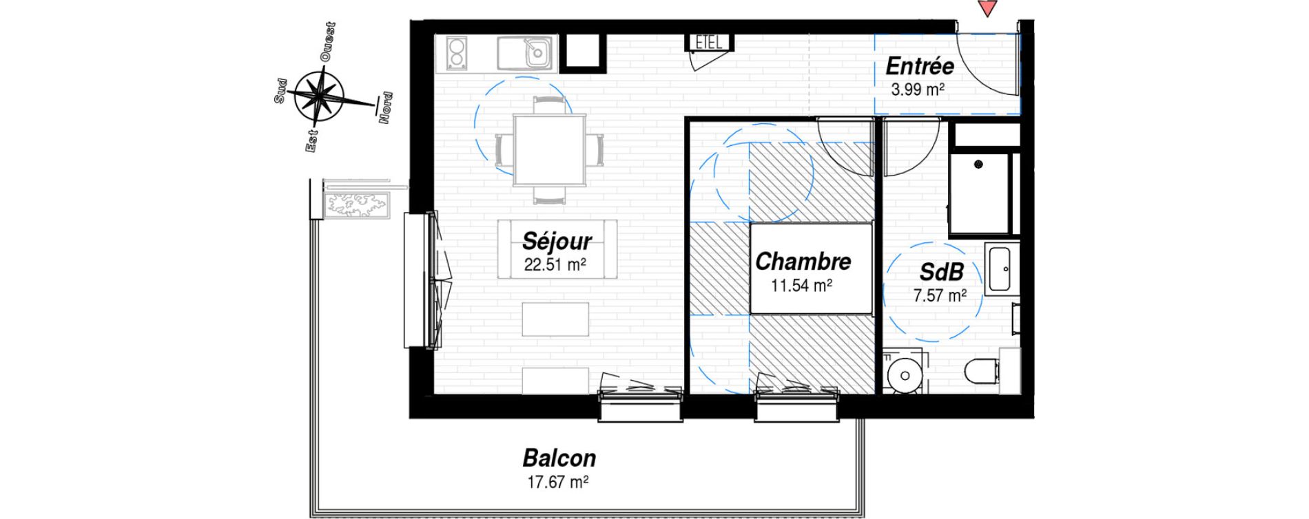 Appartement T2 de 45,61 m2 &agrave; Reims Croix-rouge - hauts de murigny