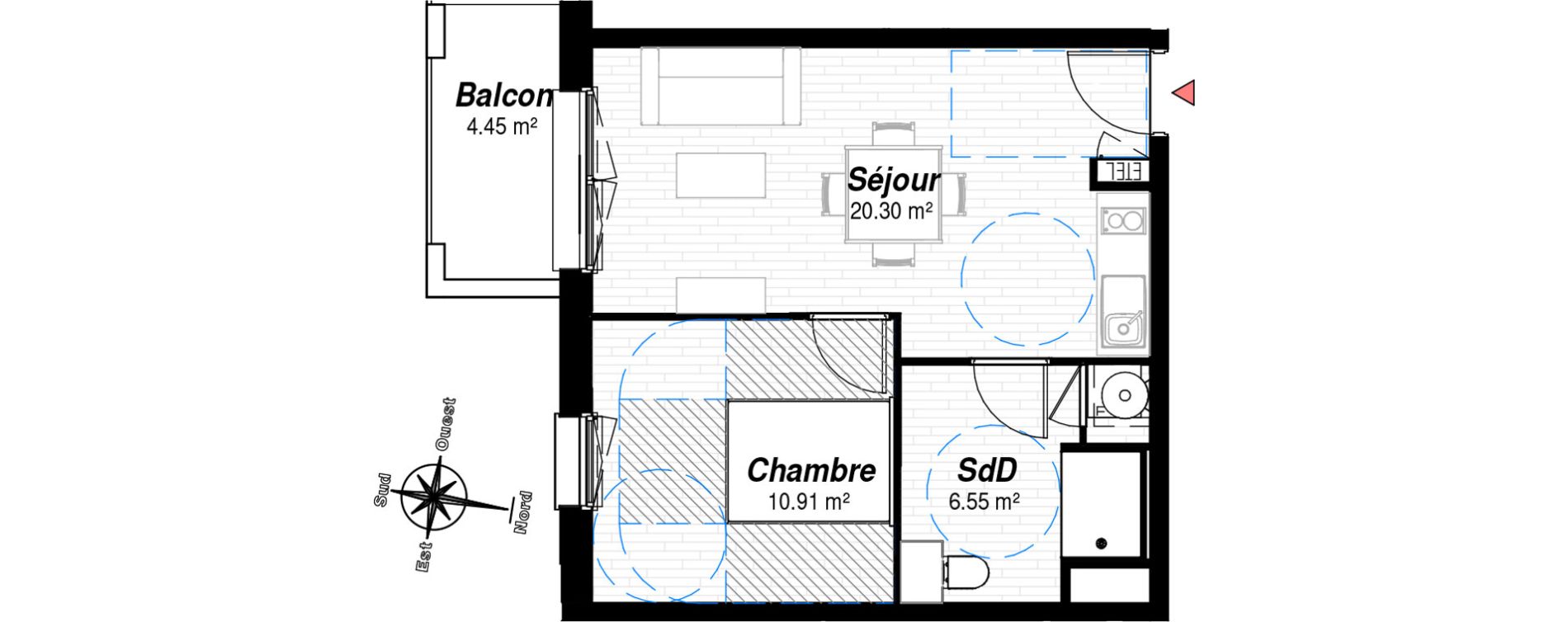 Appartement T2 de 37,76 m2 &agrave; Reims Croix-rouge - hauts de murigny