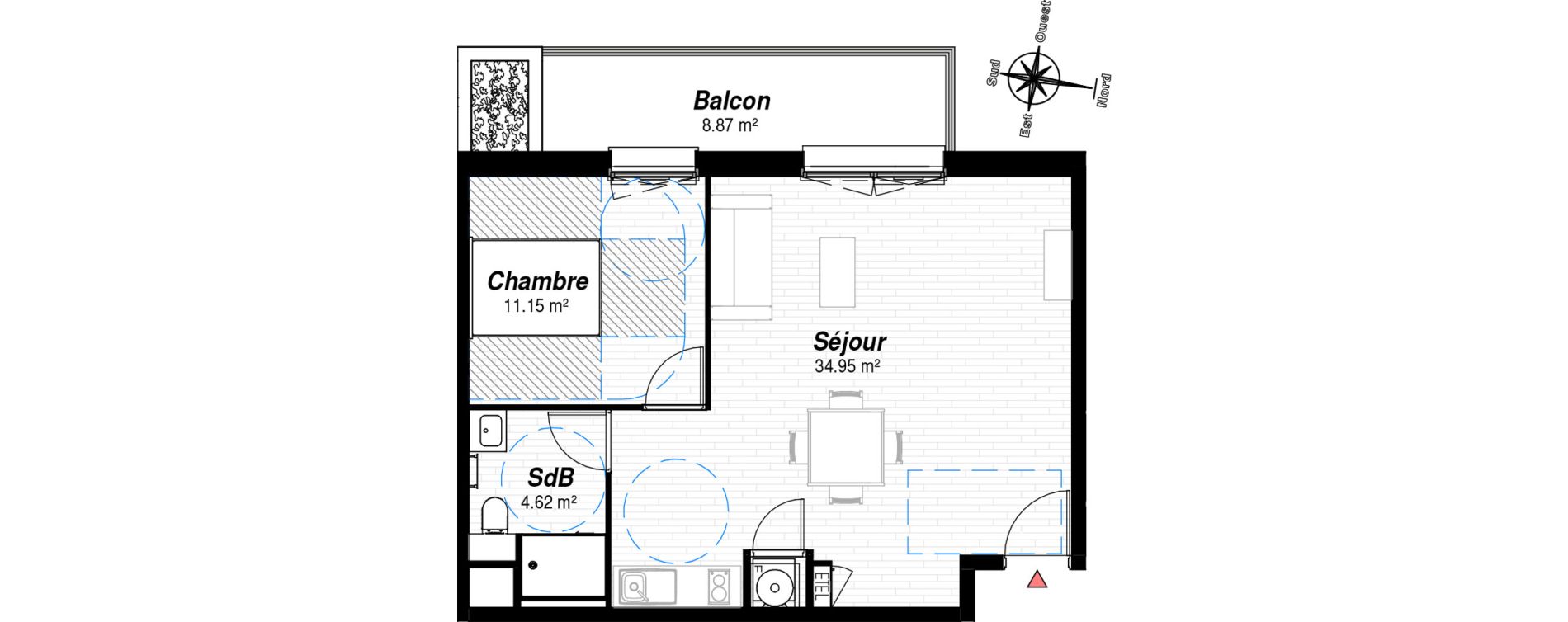 Appartement T2 de 50,72 m2 &agrave; Reims Croix-rouge - hauts de murigny