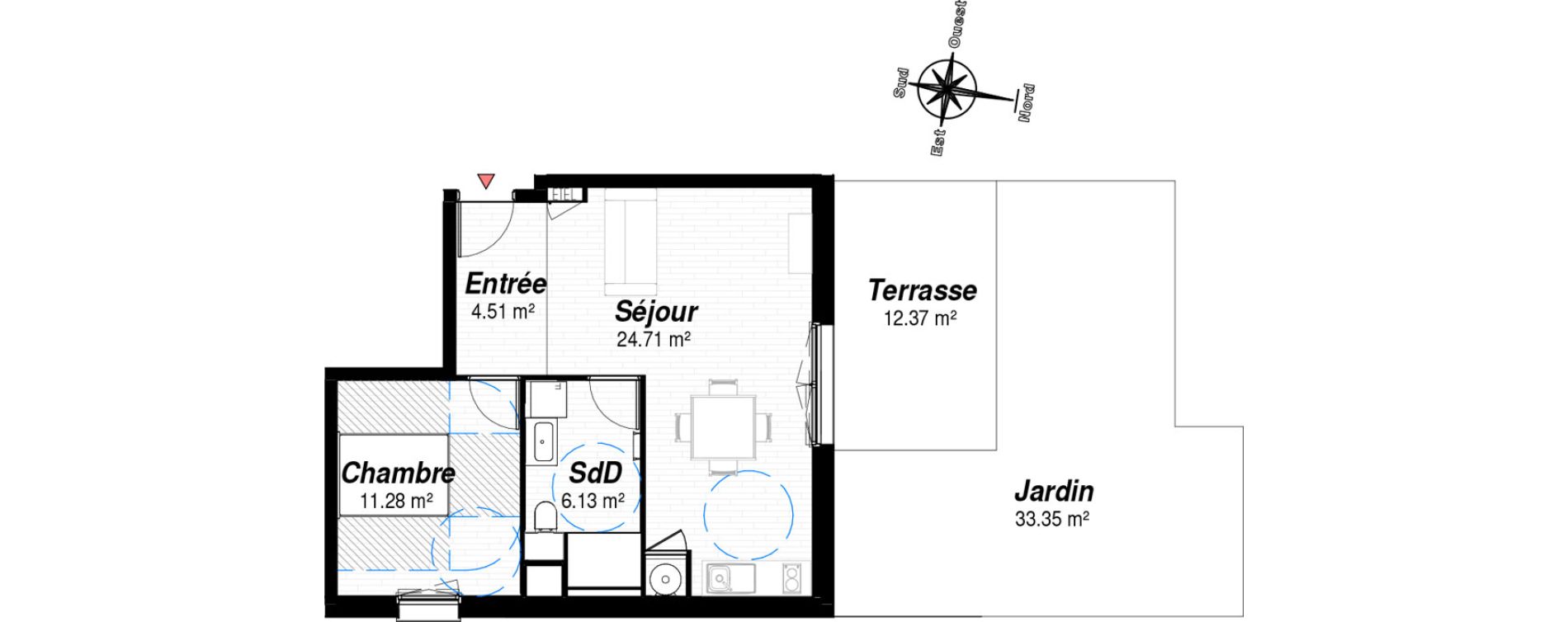 Appartement T2 de 46,63 m2 &agrave; Reims Croix-rouge - hauts de murigny