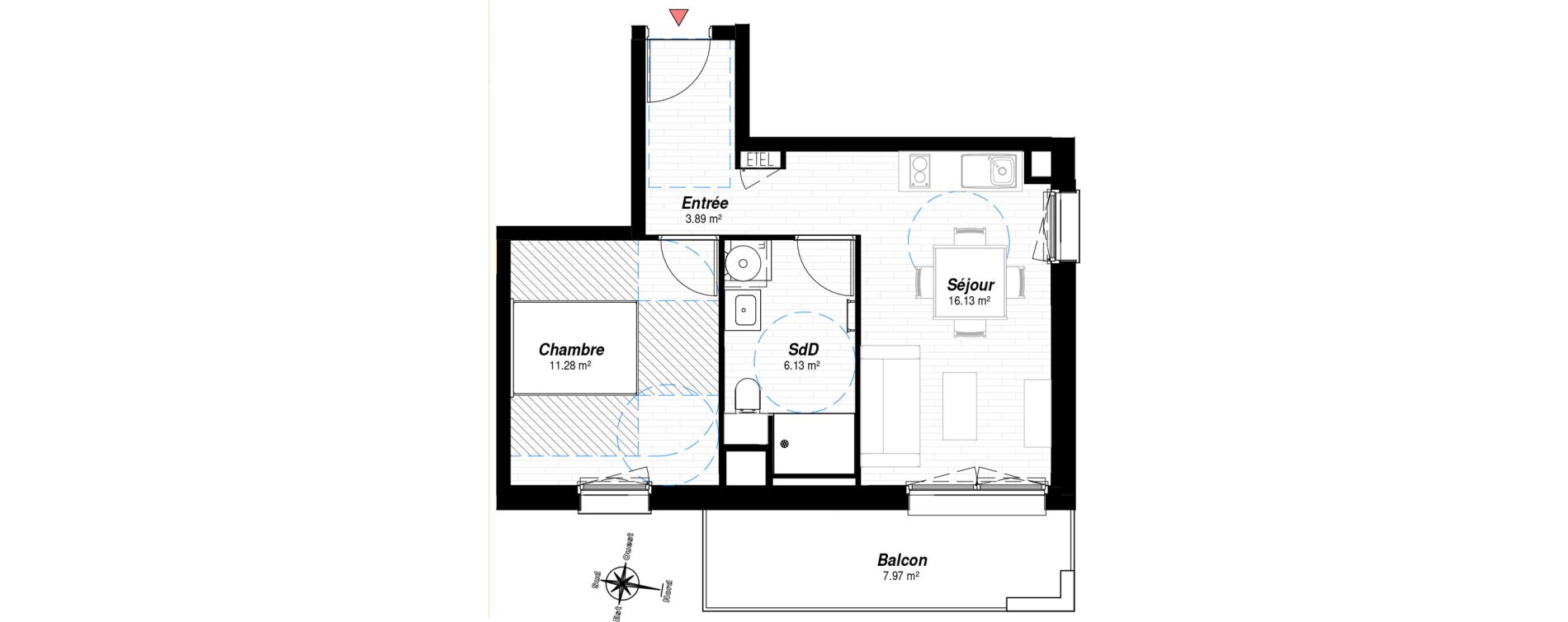 Appartement T2 de 37,43 m2 &agrave; Reims Croix-rouge - hauts de murigny