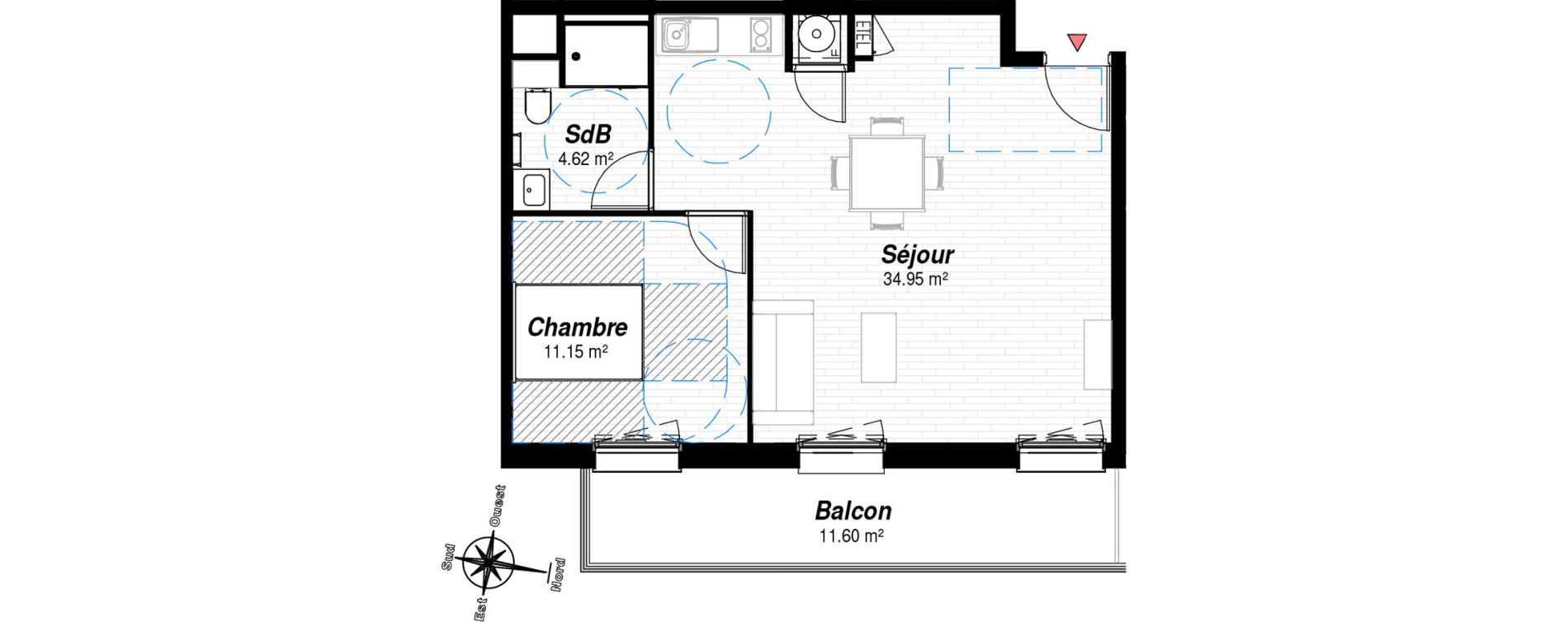 Appartement T2 de 50,72 m2 &agrave; Reims Croix-rouge - hauts de murigny