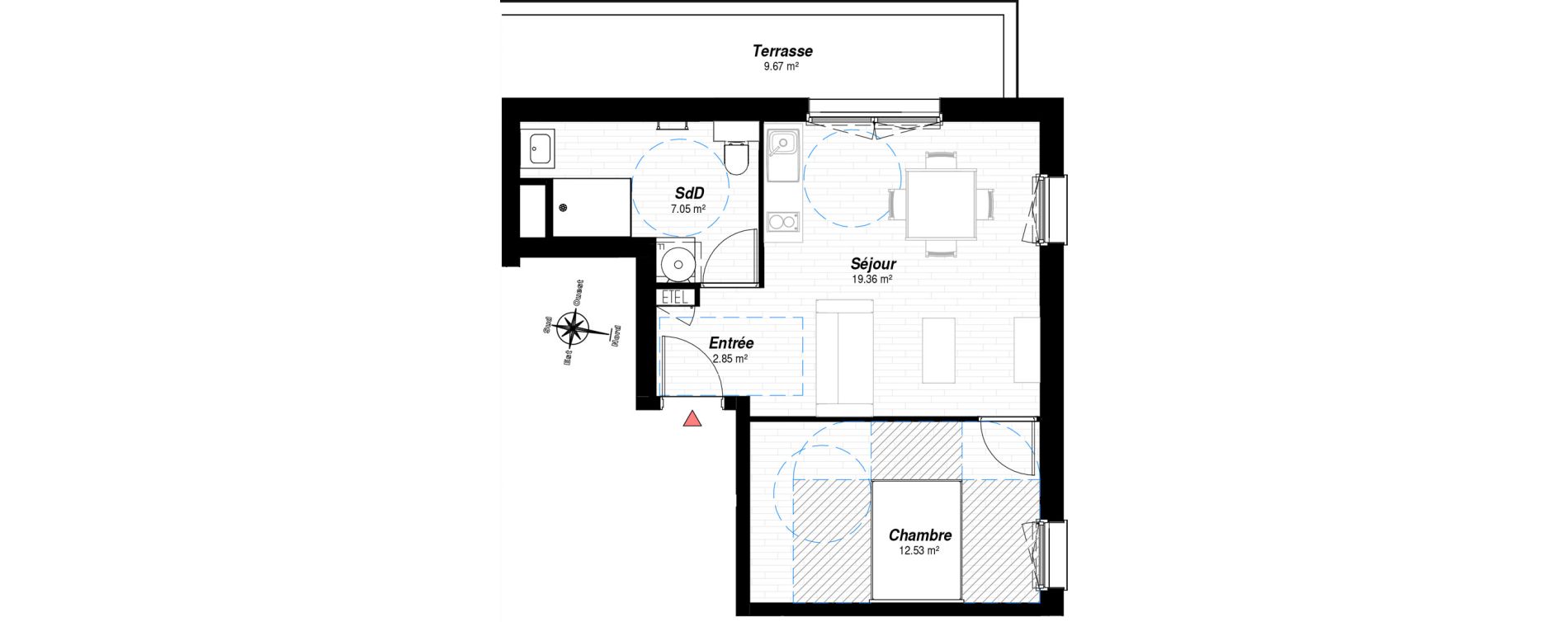 Appartement T2 de 41,20 m2 &agrave; Reims Croix-rouge - hauts de murigny