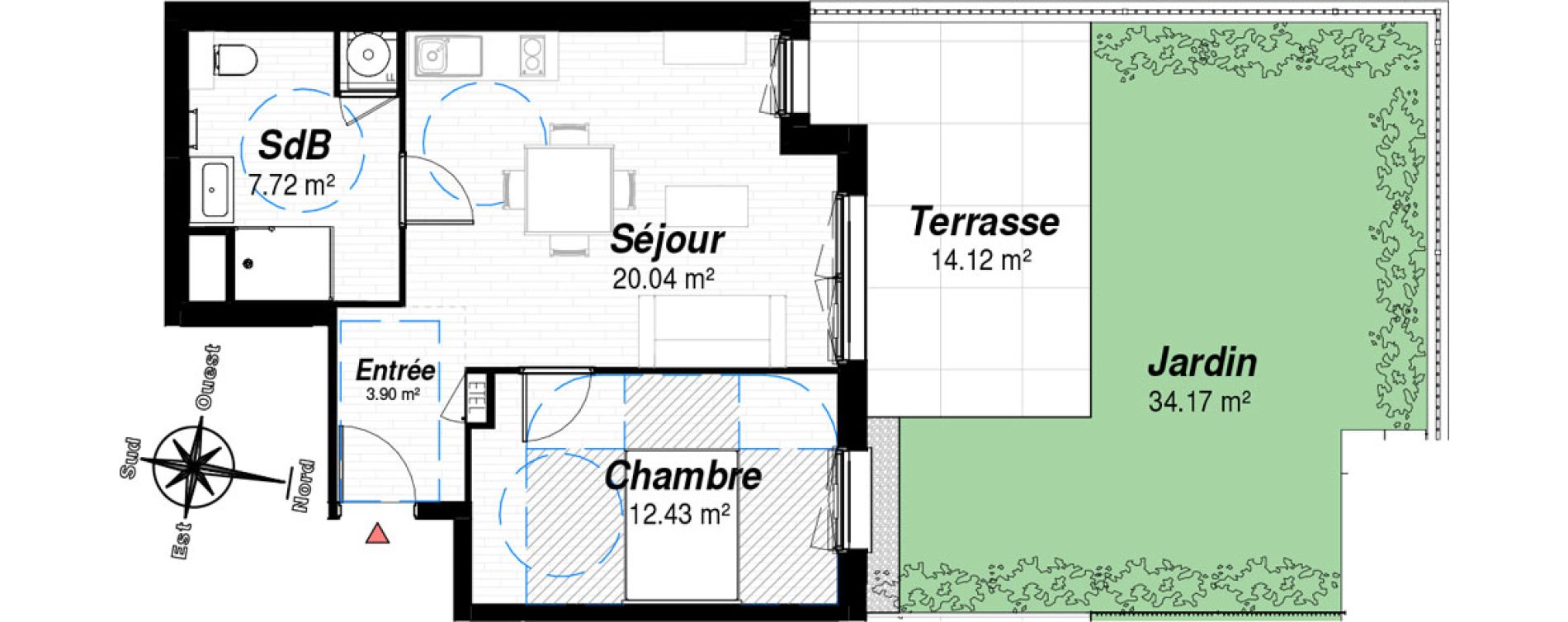 Appartement T2 de 44,09 m2 &agrave; Reims Croix-rouge - hauts de murigny