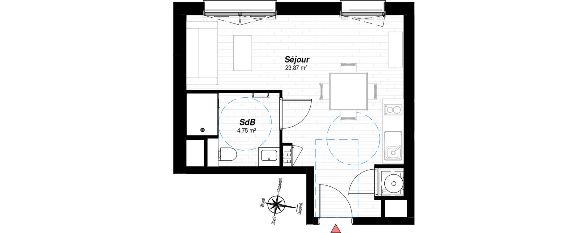 Appartement T1 de 28,62 m2 &agrave; Reims Croix-rouge - hauts de murigny