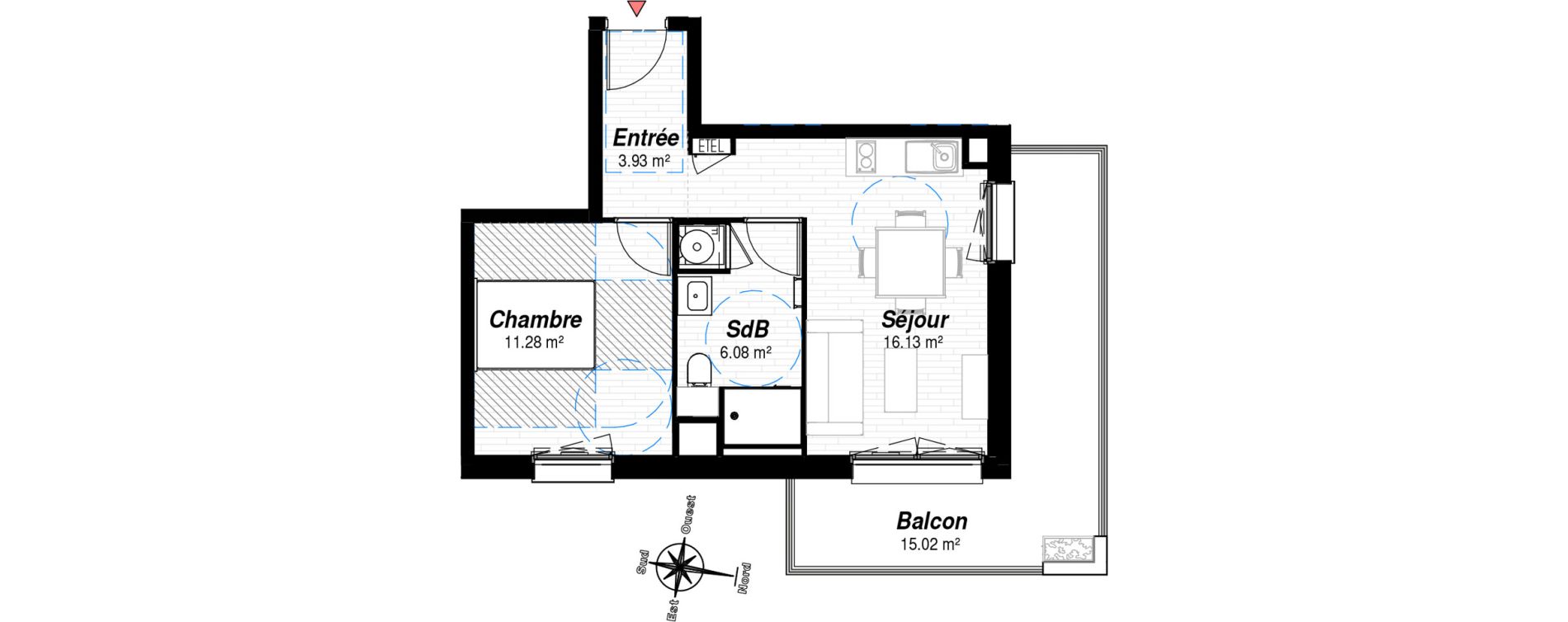 Appartement T2 de 37,42 m2 &agrave; Reims Croix-rouge - hauts de murigny