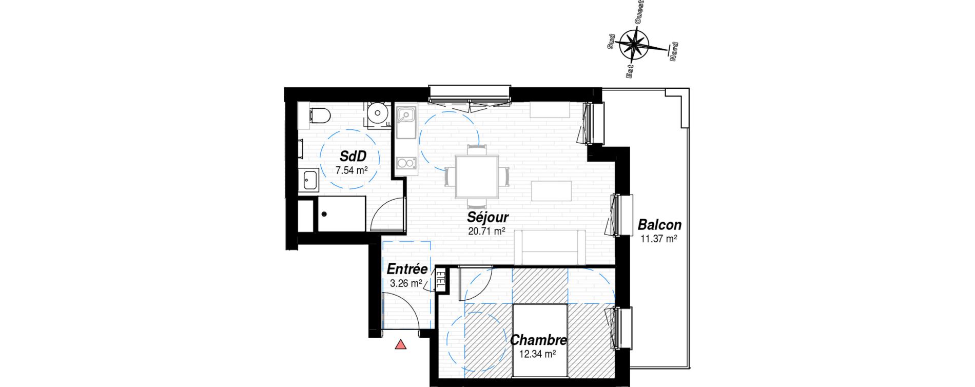 Appartement T2 de 43,85 m2 &agrave; Reims Croix-rouge - hauts de murigny