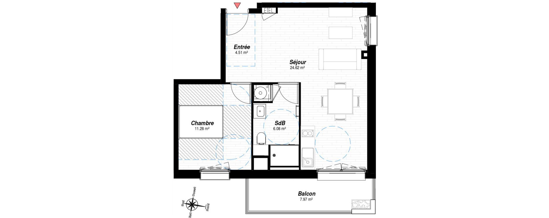 Appartement T2 de 46,49 m2 &agrave; Reims Croix-rouge - hauts de murigny