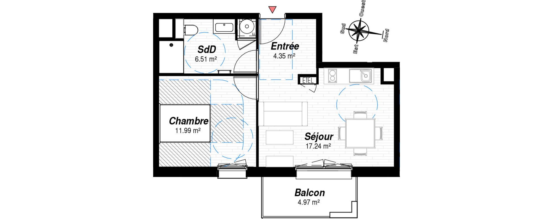 Appartement T2 de 40,09 m2 &agrave; Reims Croix-rouge - hauts de murigny
