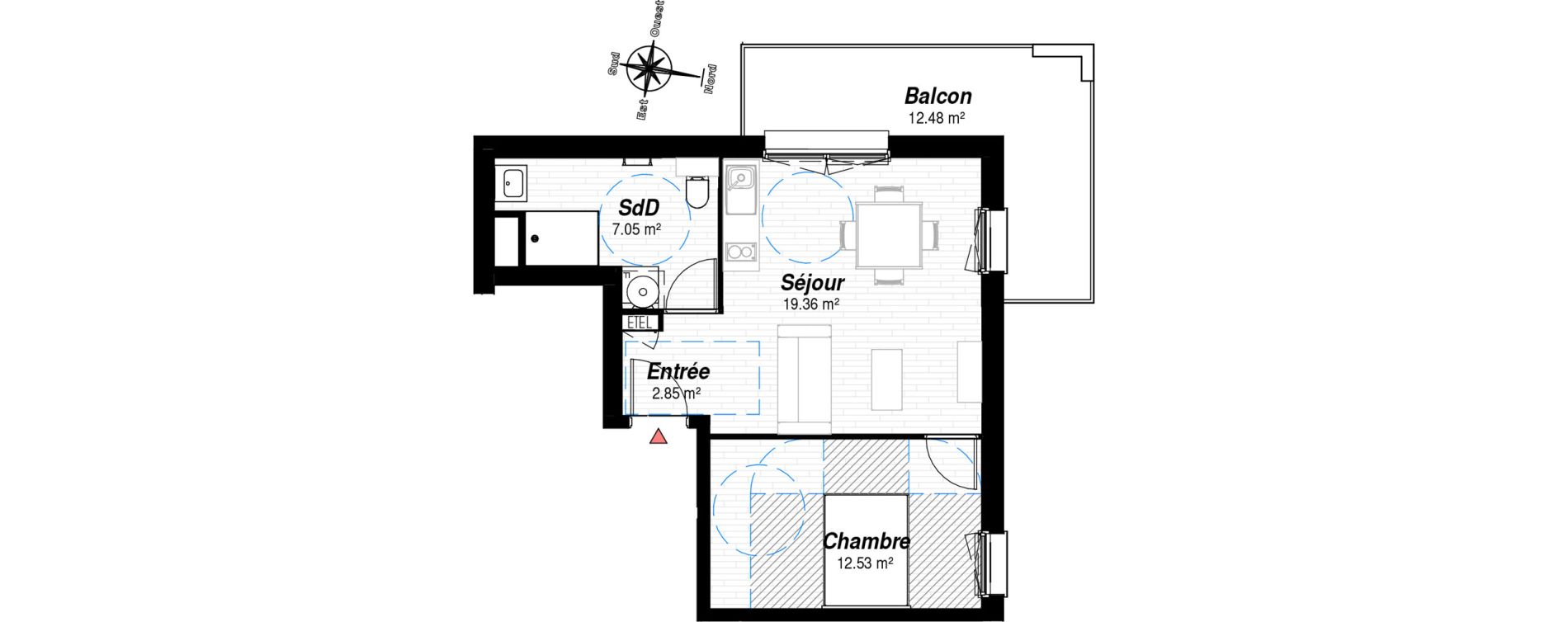 Appartement T2 de 41,79 m2 &agrave; Reims Croix-rouge - hauts de murigny