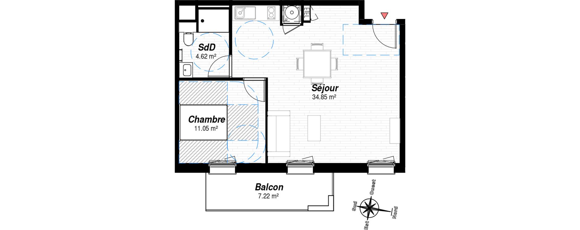 Appartement T2 de 50,52 m2 &agrave; Reims Croix-rouge - hauts de murigny
