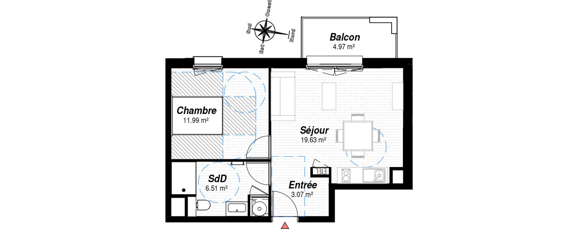 Appartement T2 de 41,20 m2 &agrave; Reims Croix-rouge - hauts de murigny