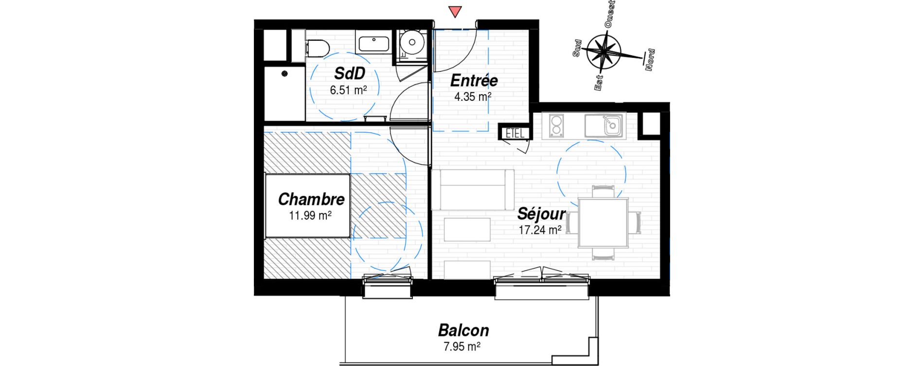 Appartement T2 de 40,09 m2 &agrave; Reims Croix-rouge - hauts de murigny