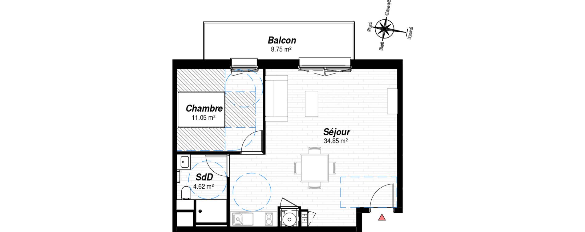 Appartement T2 de 50,52 m2 &agrave; Reims Croix-rouge - hauts de murigny