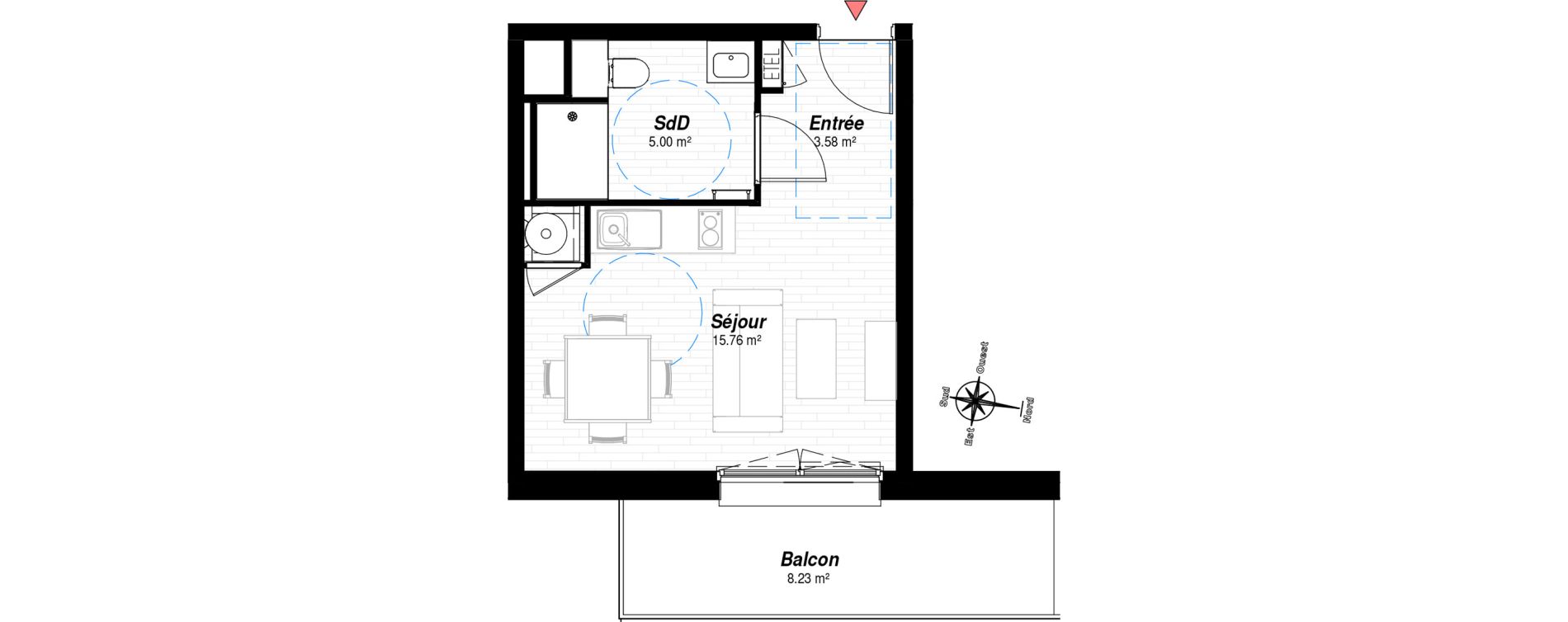 Appartement T1 de 24,34 m2 &agrave; Reims Croix-rouge - hauts de murigny
