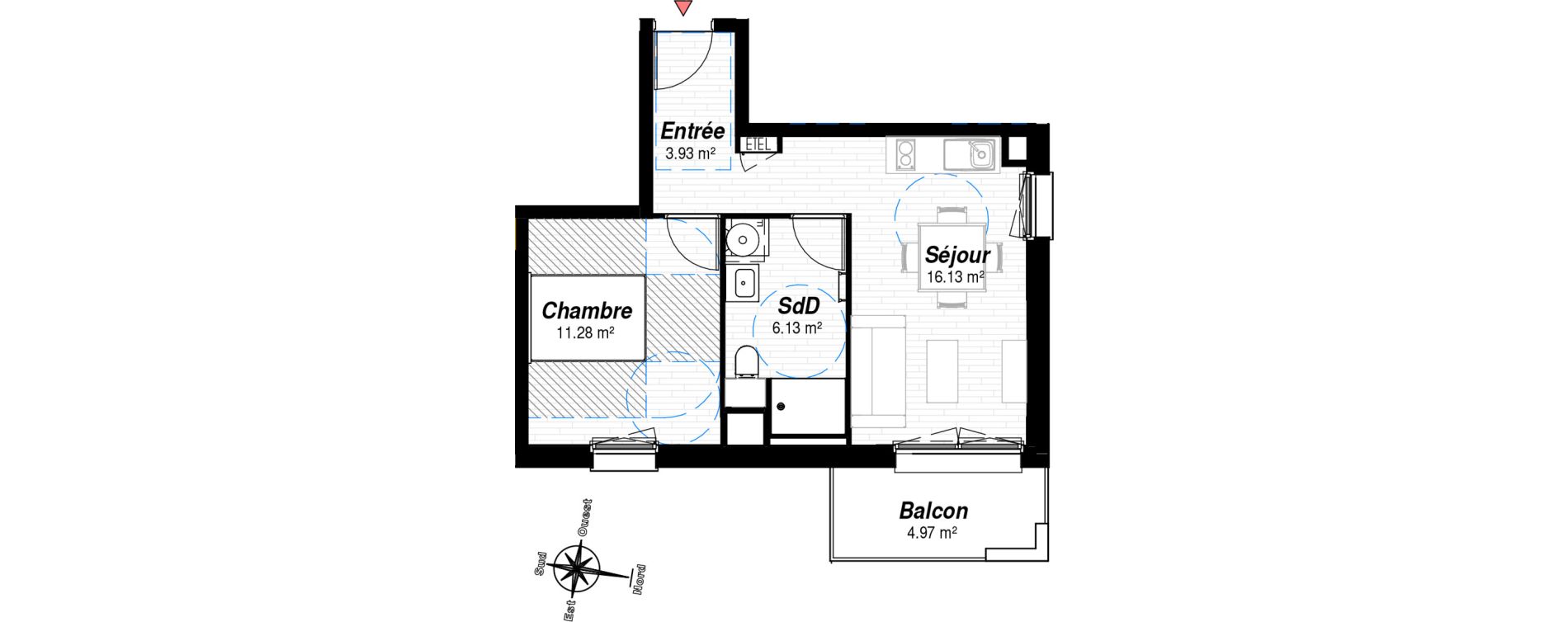 Appartement T2 de 37,47 m2 &agrave; Reims Croix-rouge - hauts de murigny
