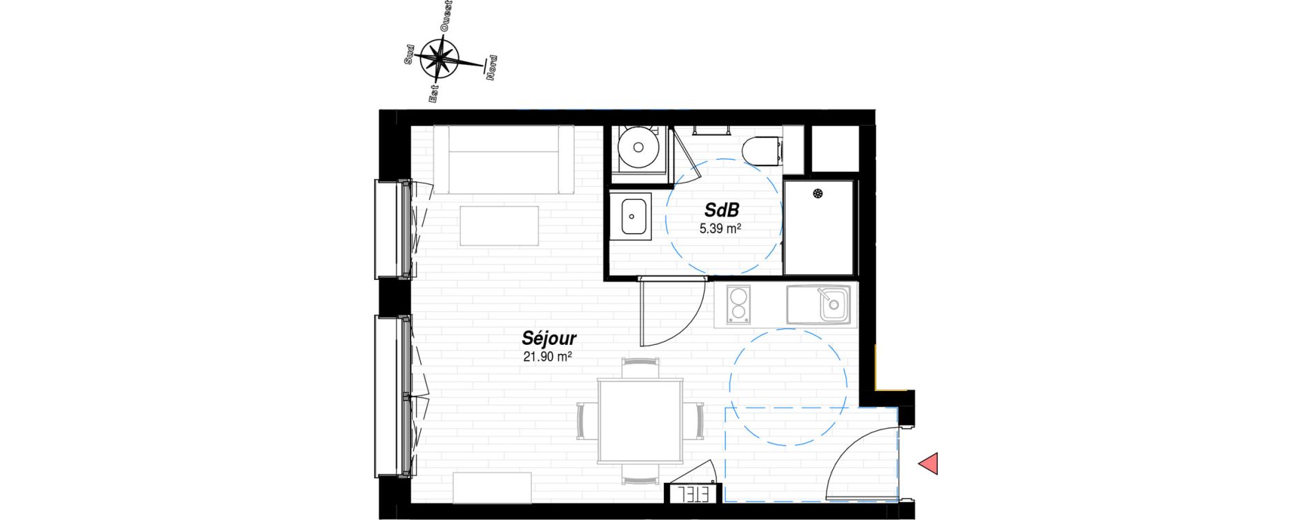 Appartement T1 de 27,29 m2 &agrave; Reims Croix-rouge - hauts de murigny